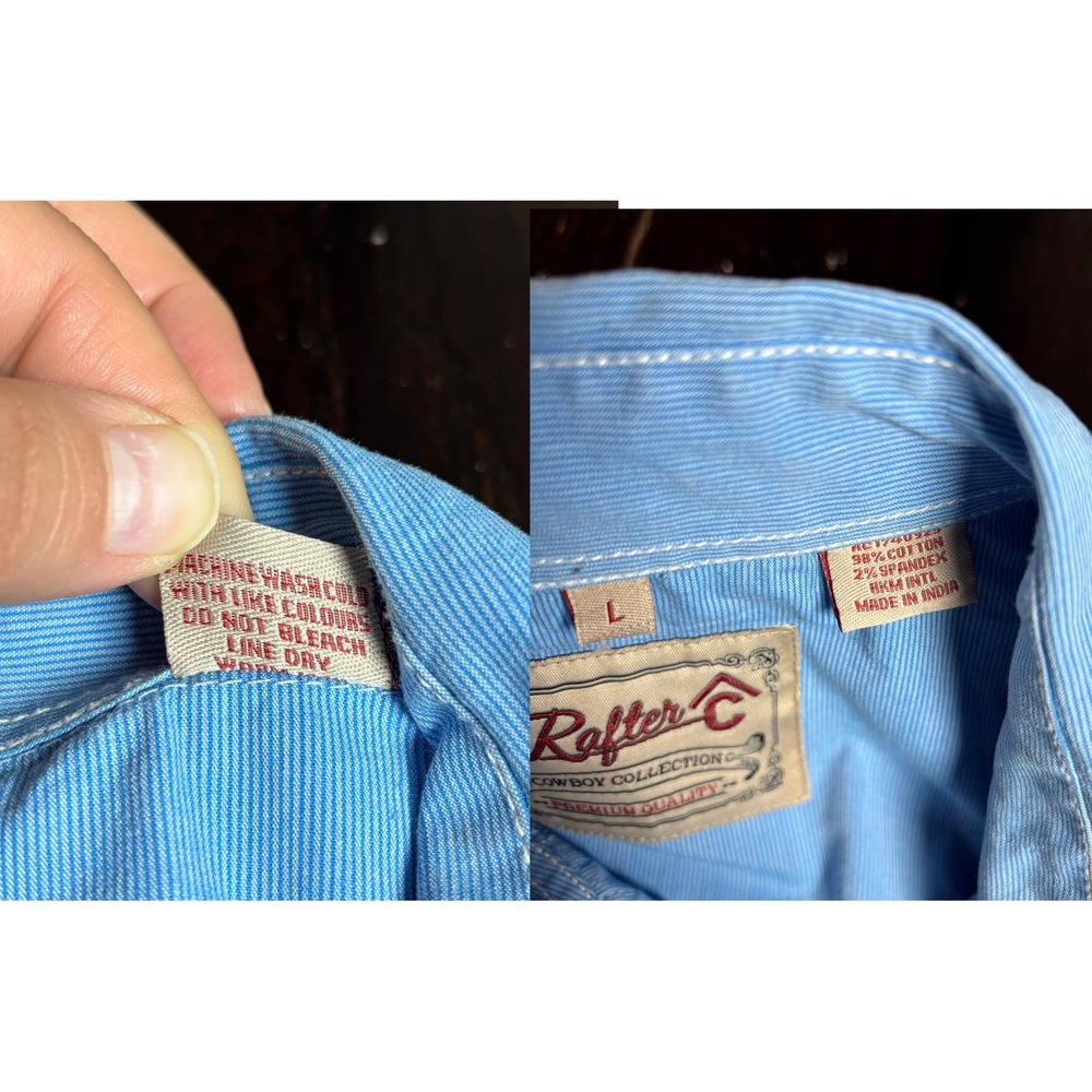 Rafter C Cowboy Collection Mens Blue White Pinstriped Western Pearl Snap Button - Picture 3 of 8